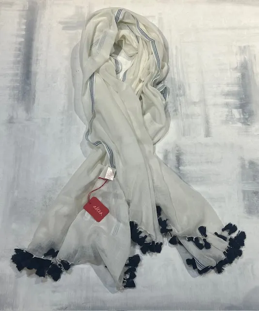 -Pashmina in cotone ALTEA MILANO 110*175 cm n.487 bianca con nappine blu