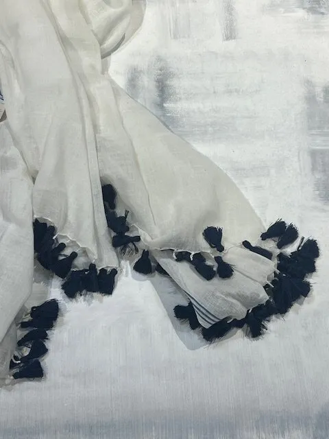 -Pashmina in cotone ALTEA MILANO 110*175 cm n.487 bianca con nappine blu