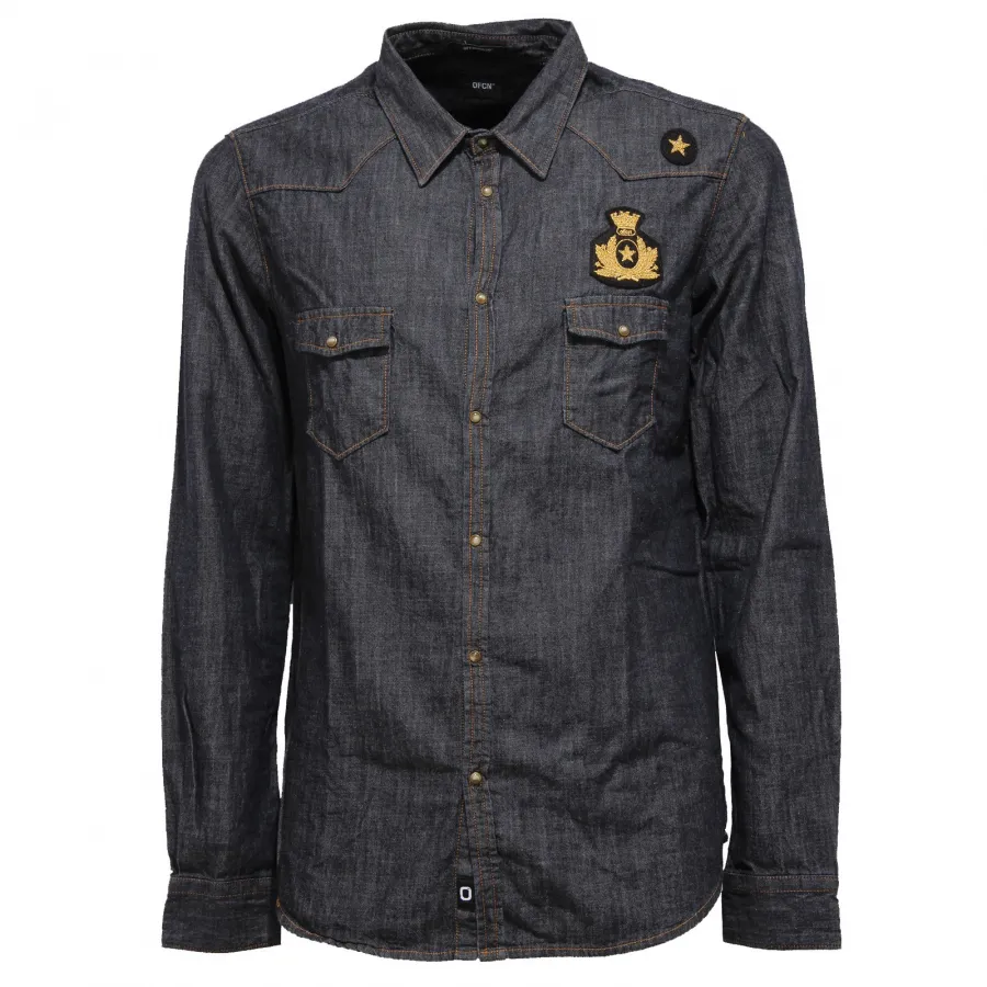 1826AA camicia uomo OFFICINA36 cotton blue delave' shirt man