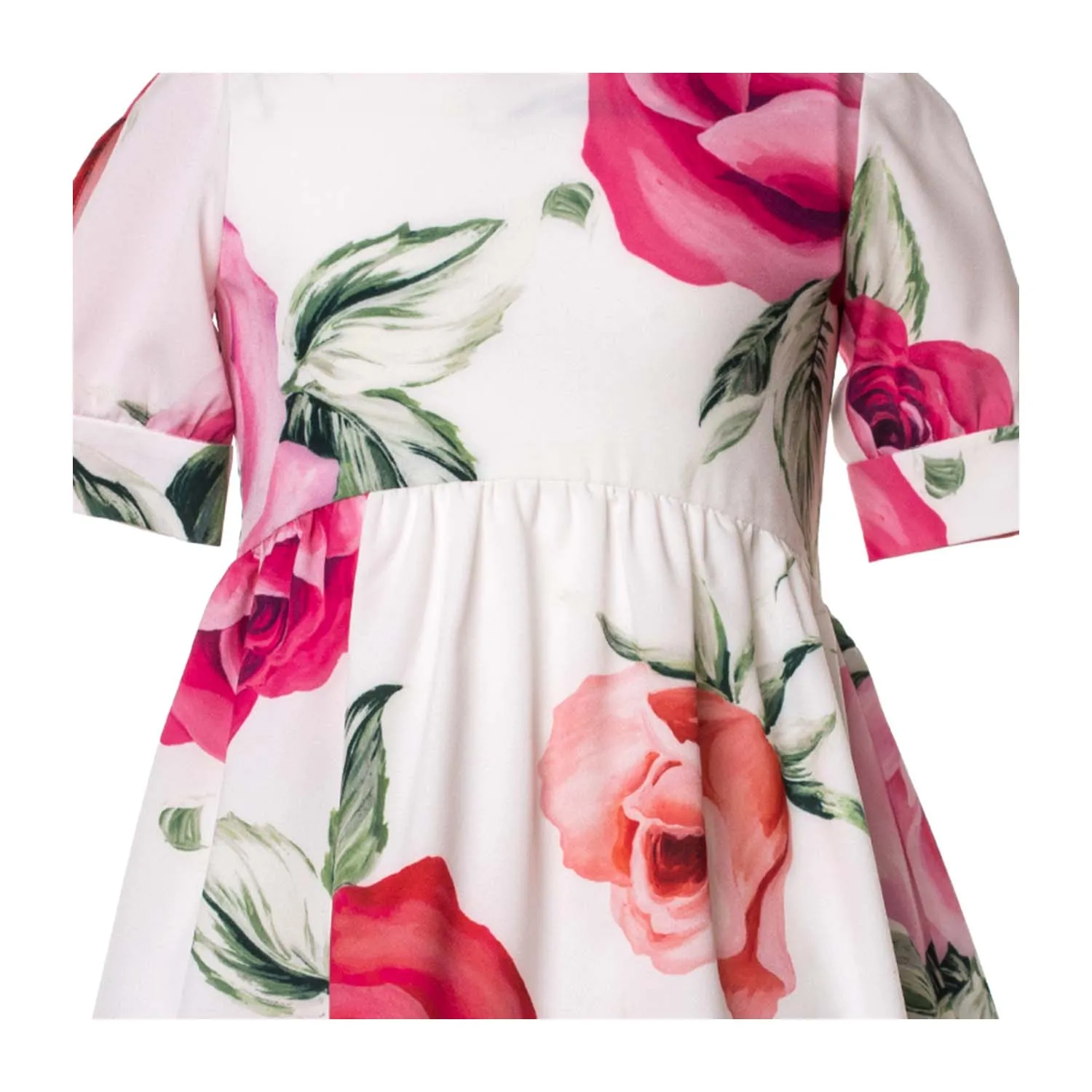 Abito Bianco Con Rose Bambina