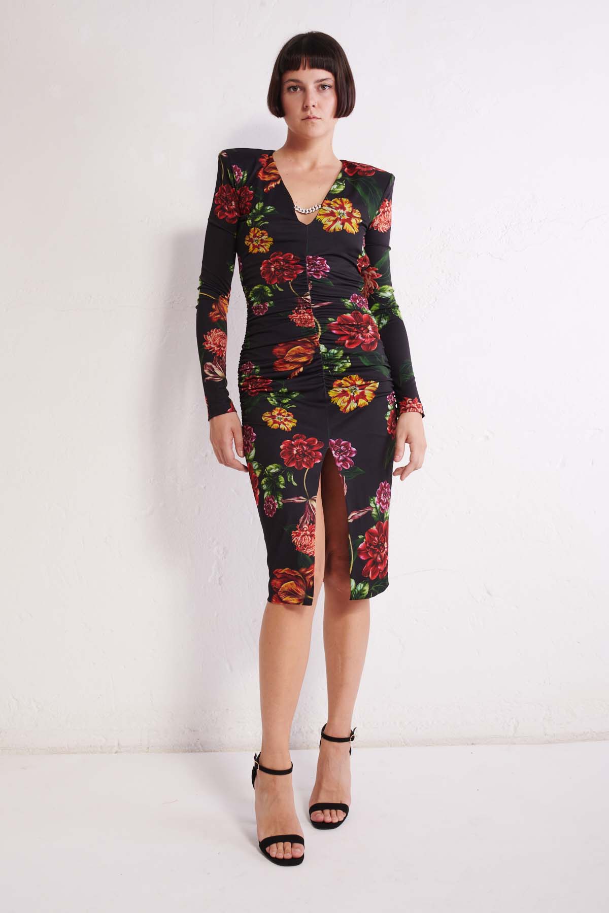 ANIYE BY Abito con arricciature e catena con strass Dafne