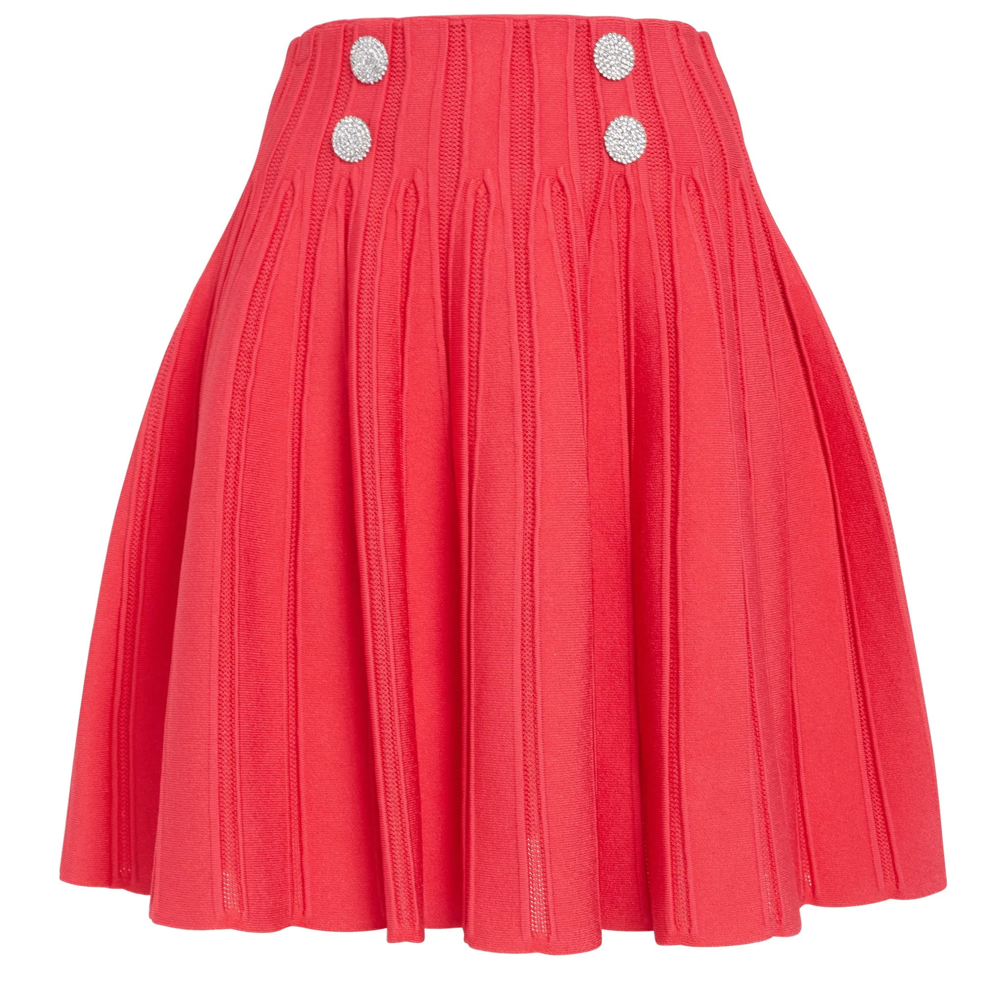 BALMAIN  Gonna svasata in tessuto rossa