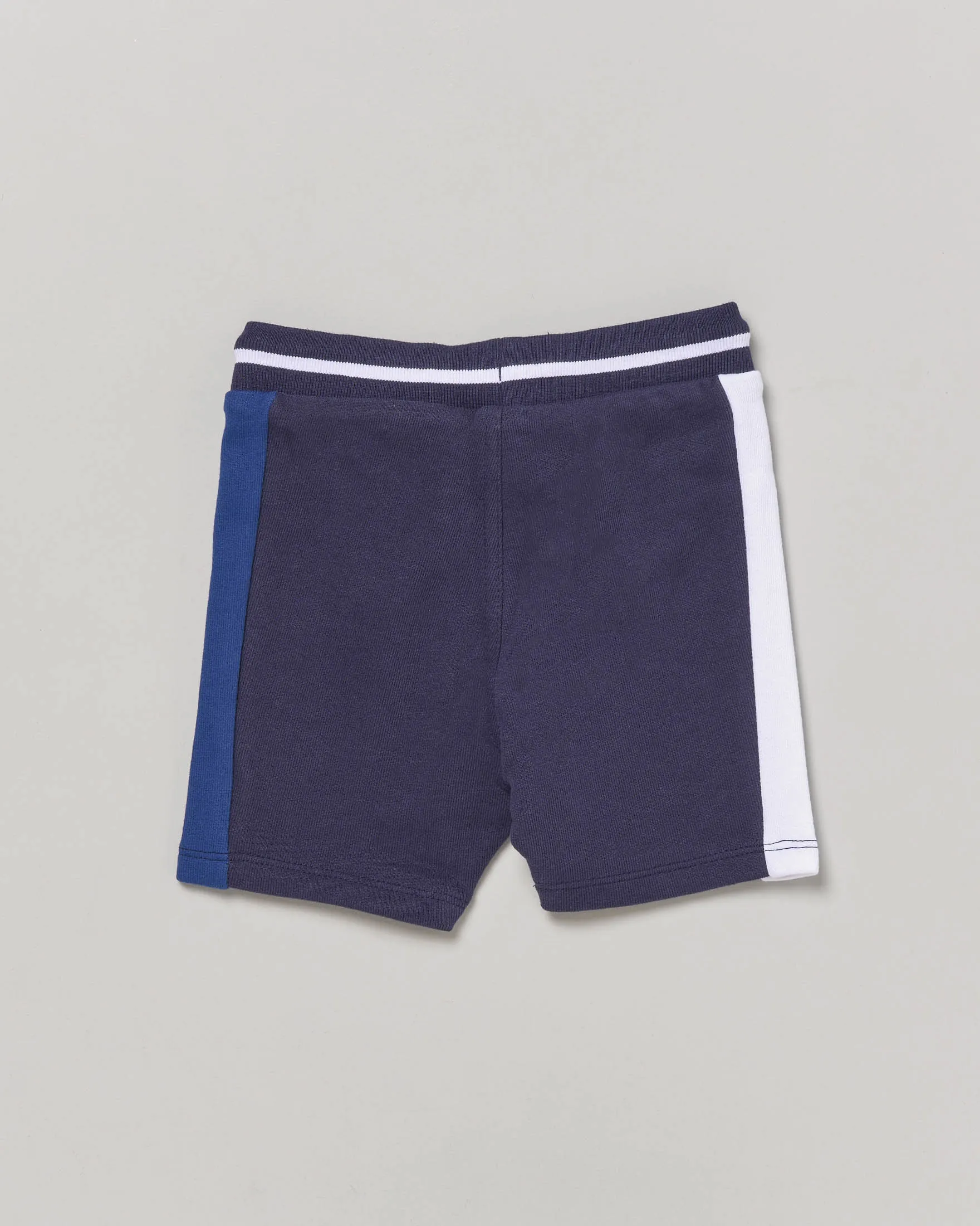 Bermuda blu in felpa con fasce colorate e logo 2-4 anni