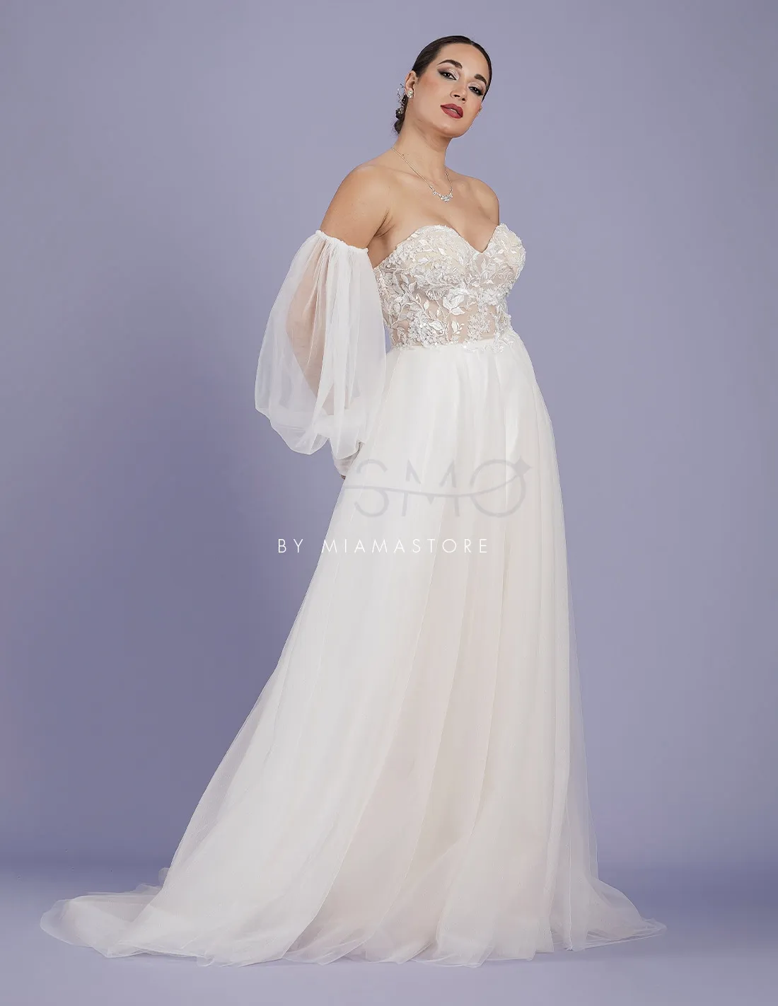 BILANCIA - abito da sposa A-line con manicotti a sbuffo in tulle