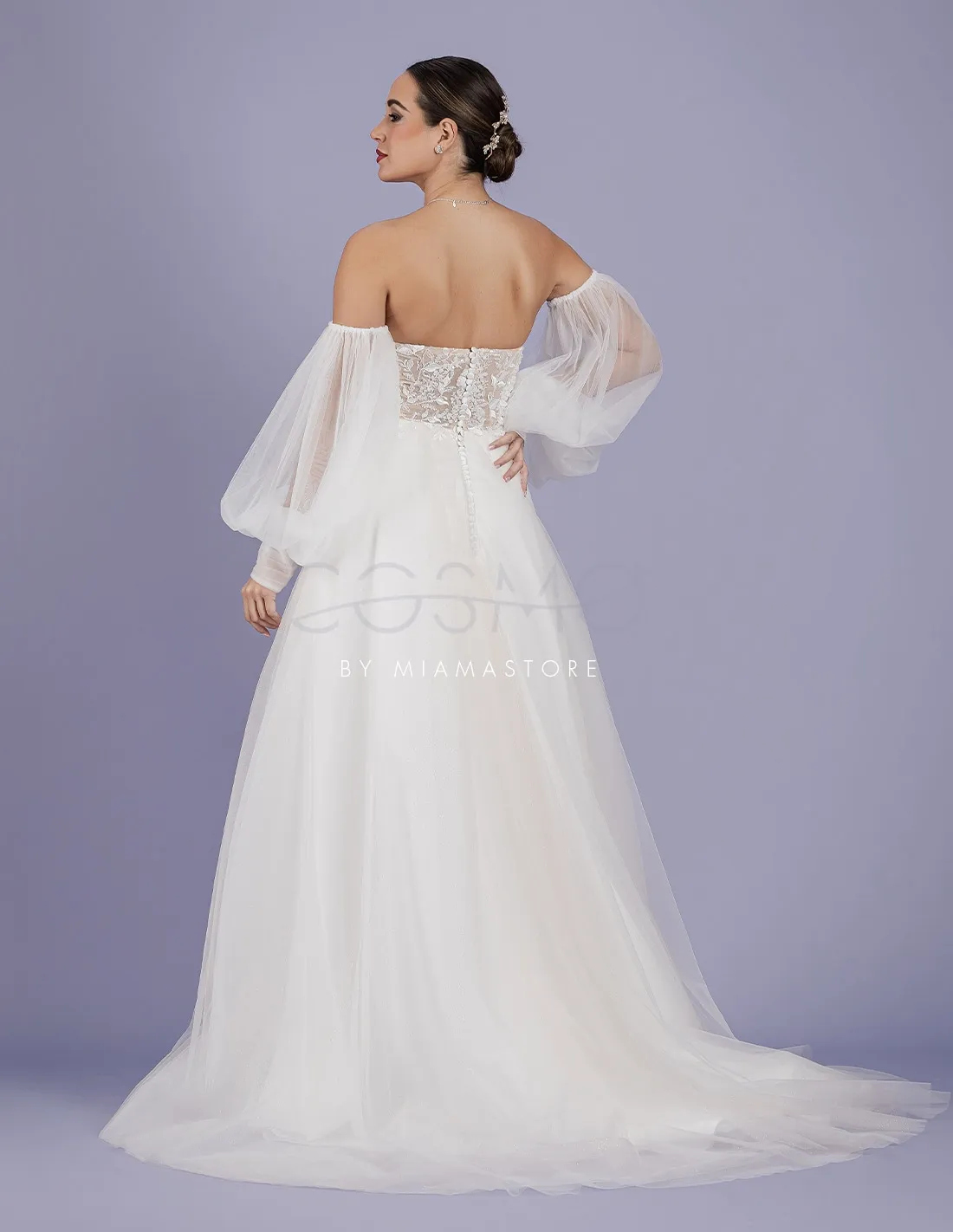 BILANCIA - abito da sposa A-line con manicotti a sbuffo in tulle
