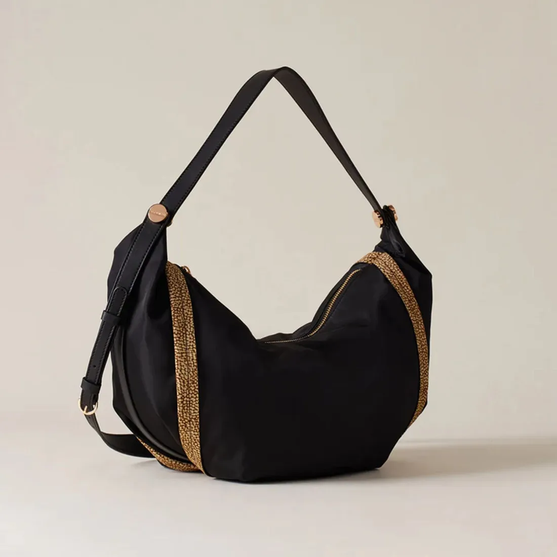 Borsa Borbonese Hobo New Orbit Medium in tessuto riciclato