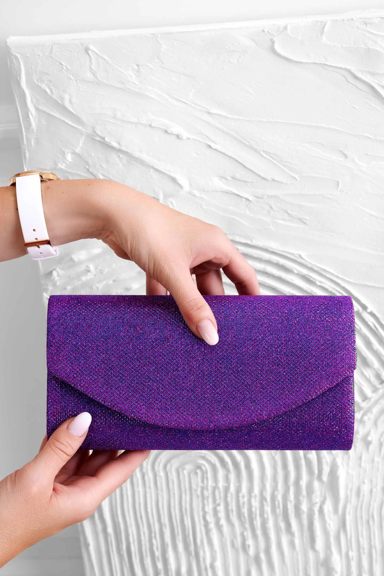 Borsa pochetta viola B220 in tessuto laminato