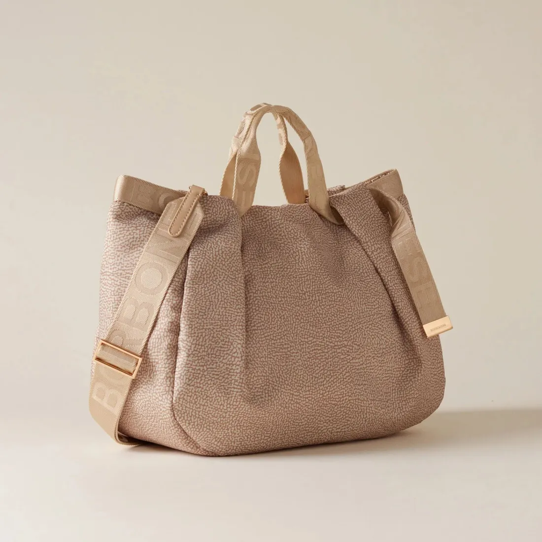 Borsa shopping Borbonese Bateau sabbia in tessuto riciclato OP