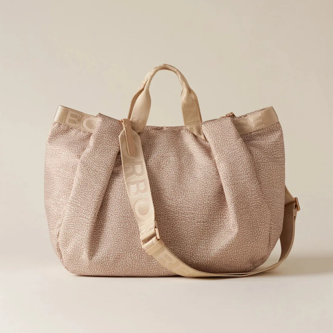 Borsa shopping Borbonese Bateau sabbia in tessuto riciclato OP