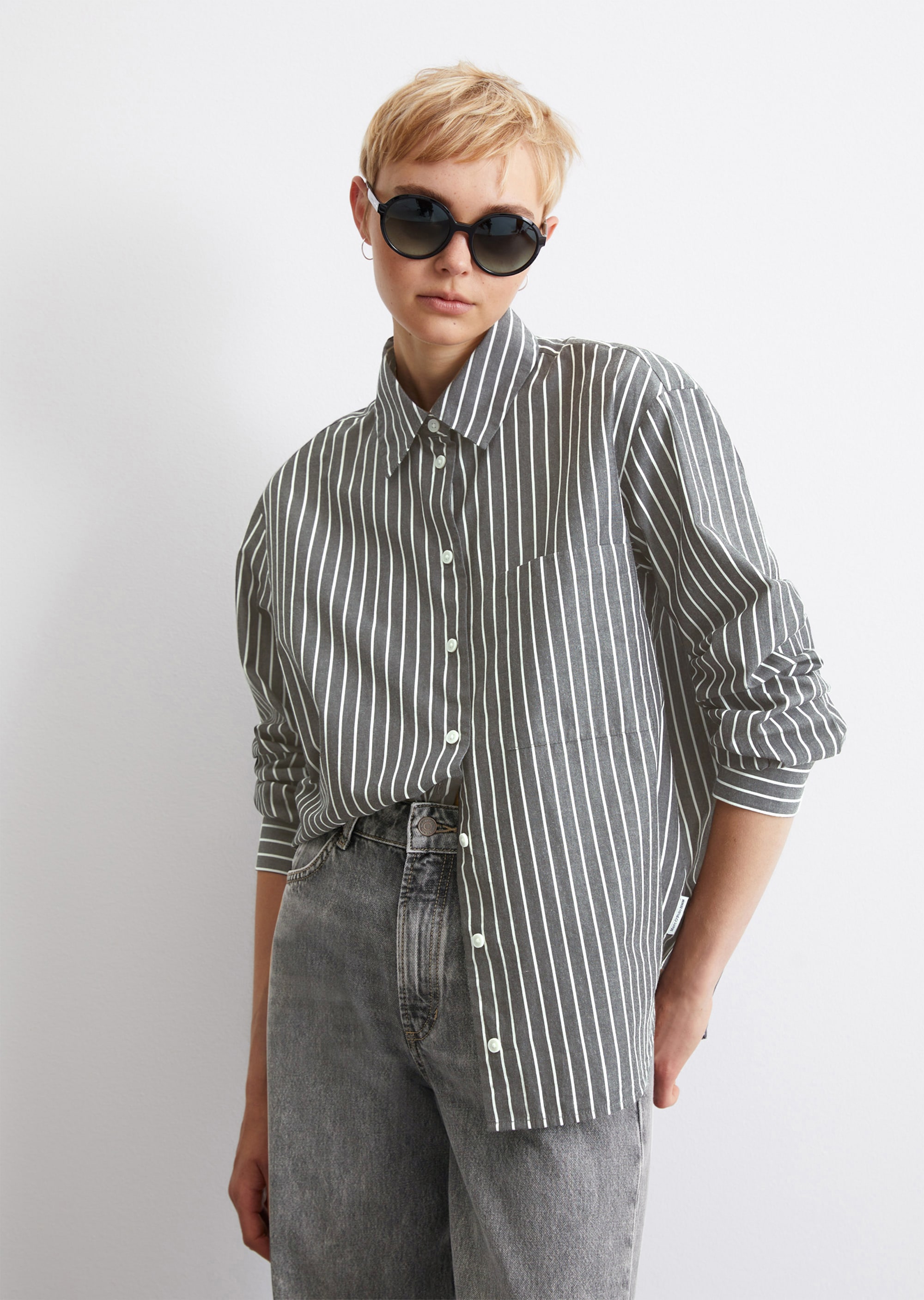Camicia a righe rilassata in popeline di cotone