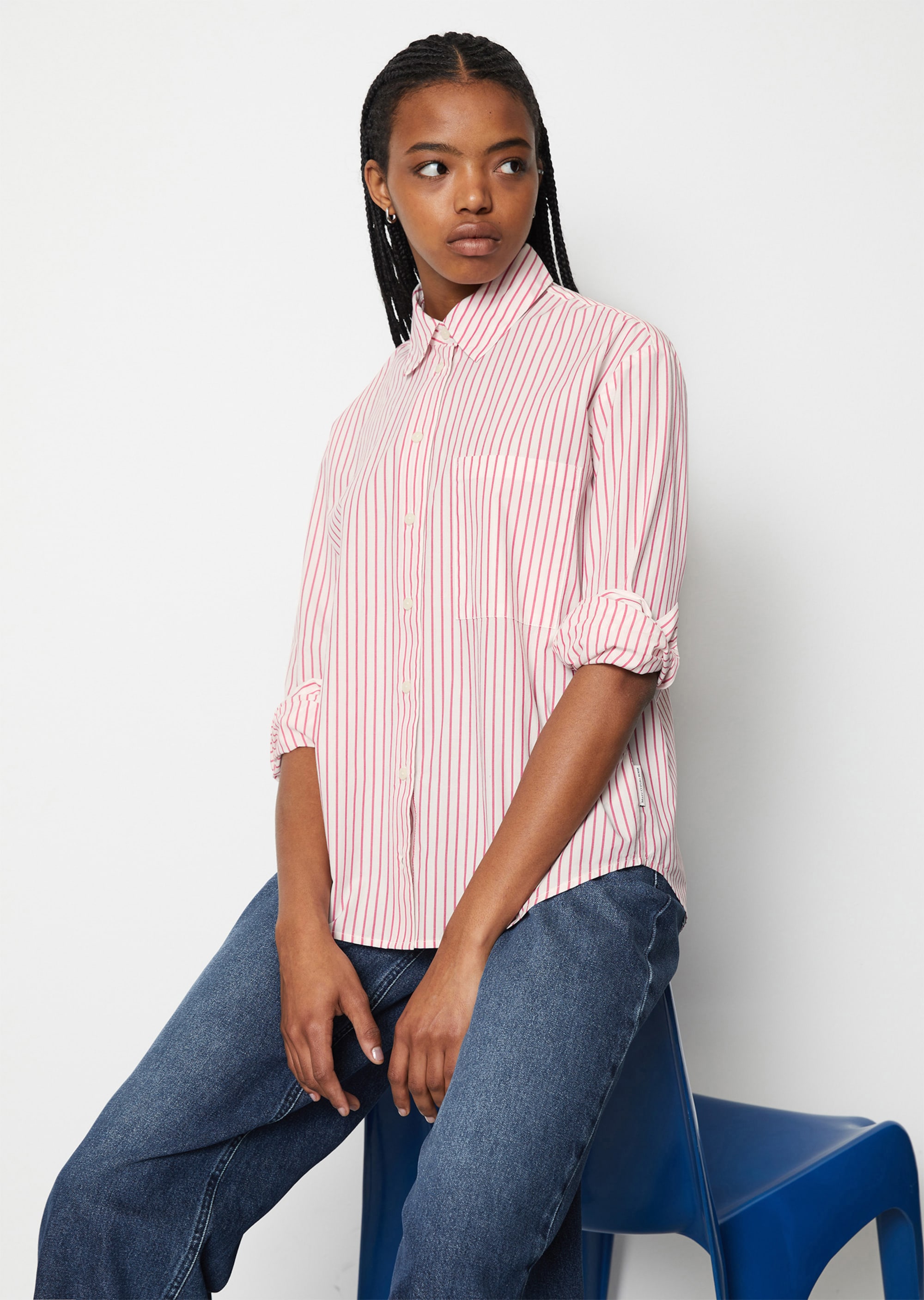 Camicia a righe sciolta in puro cotone biologico