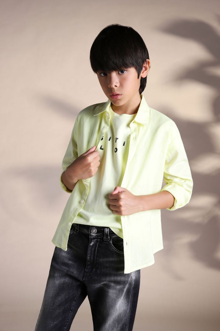 Camicia bambino monocolour con colletto classico
