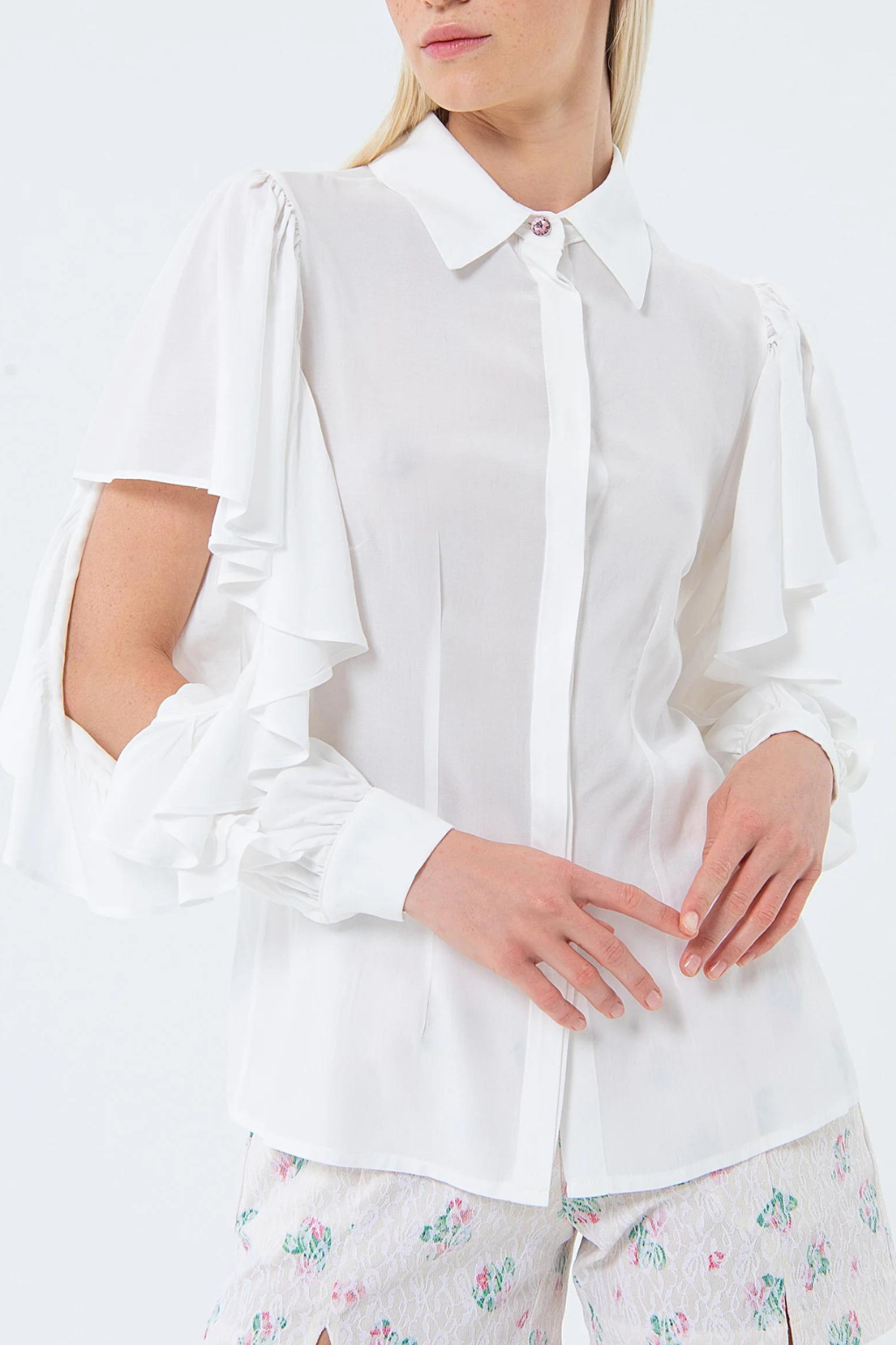 CAMICIA BIANCA DONNA FRACOMINA MANICHE APERTE 6009
