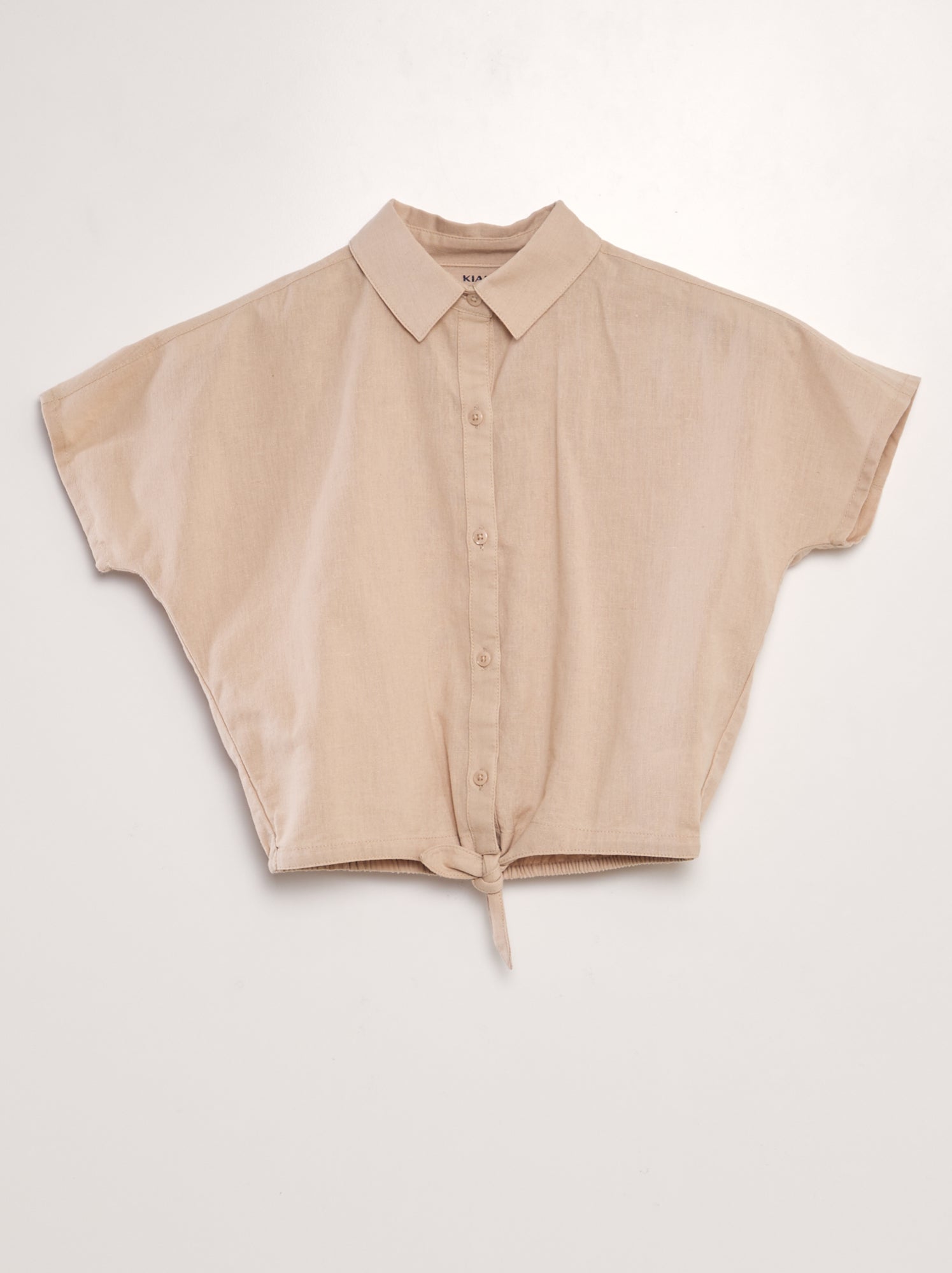 Camicia da annodare in cotone e lino - BEIGE