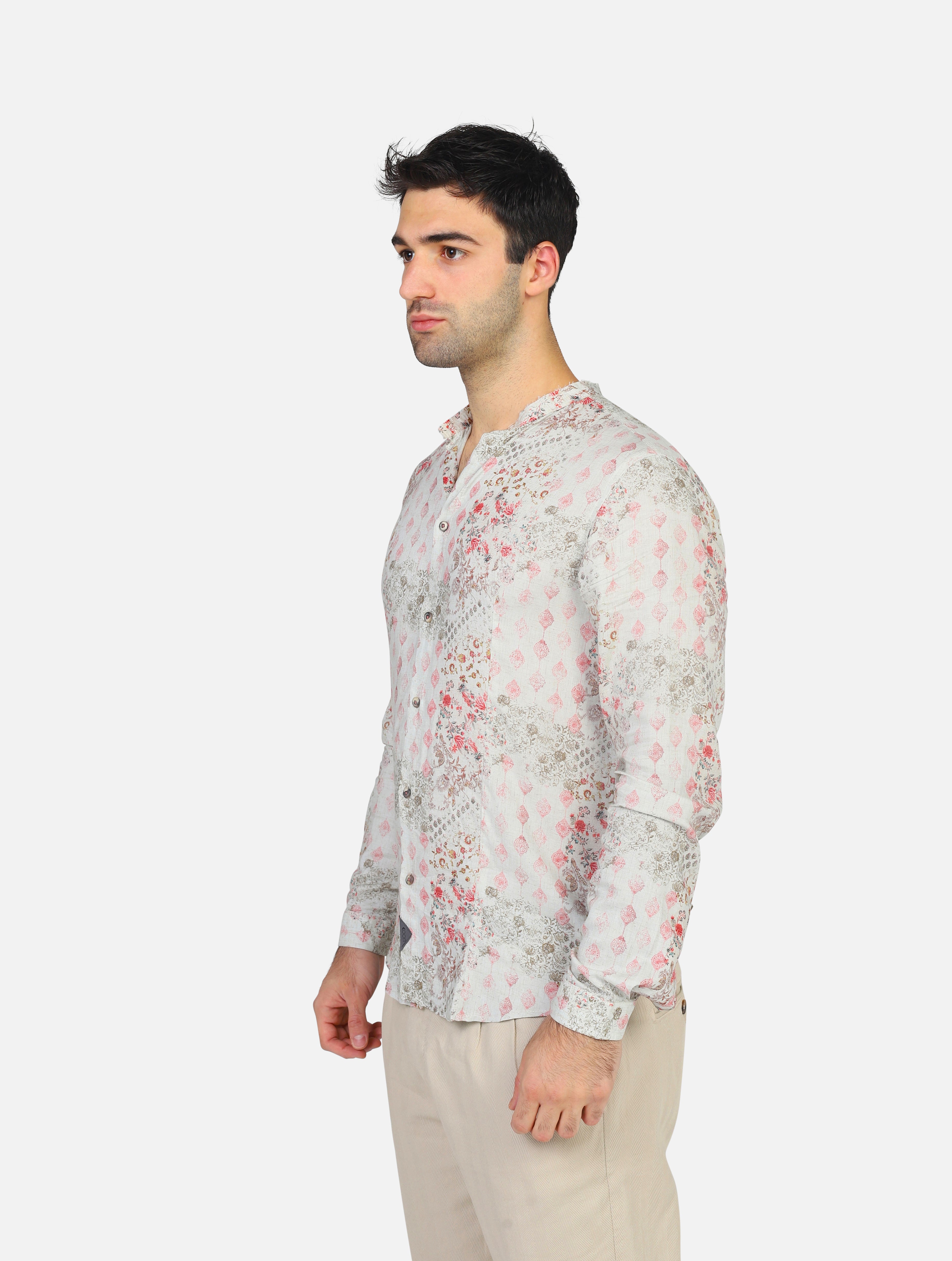 camicia KOON LCM154DG20BEIGE/ROSSO