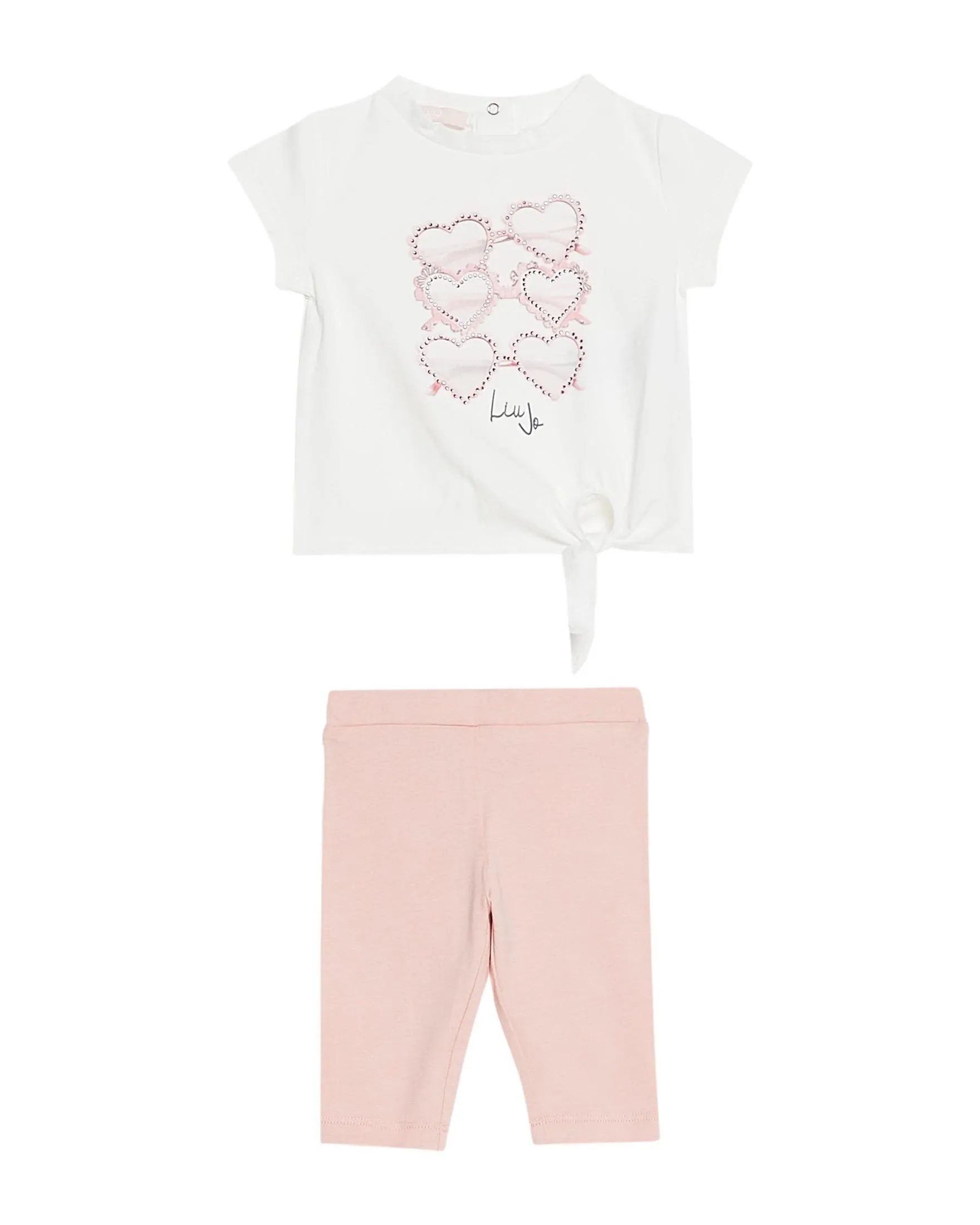 Completo t-shirt bianca e leggins rosa in cotone stretch 6-12 mesi