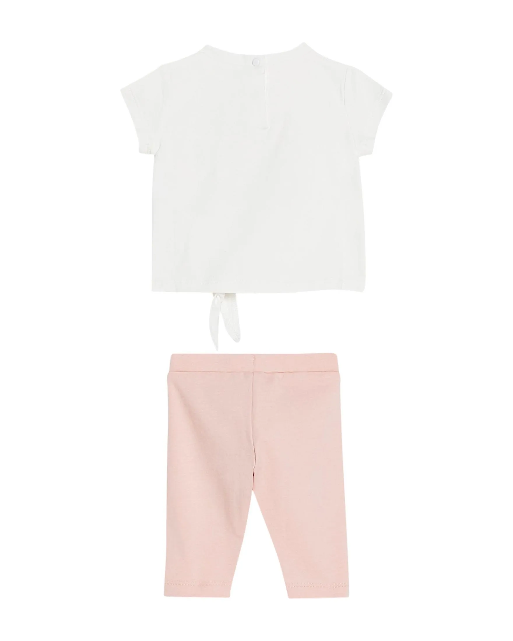 Completo t-shirt bianca e leggins rosa in cotone stretch 6-12 mesi