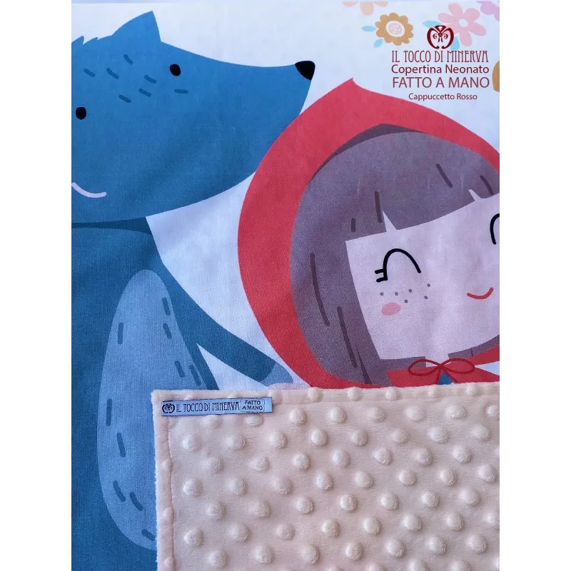 Copertina Neonato in Pile beige e Cotone Cappuccetto Rosso - Fatto a Mano