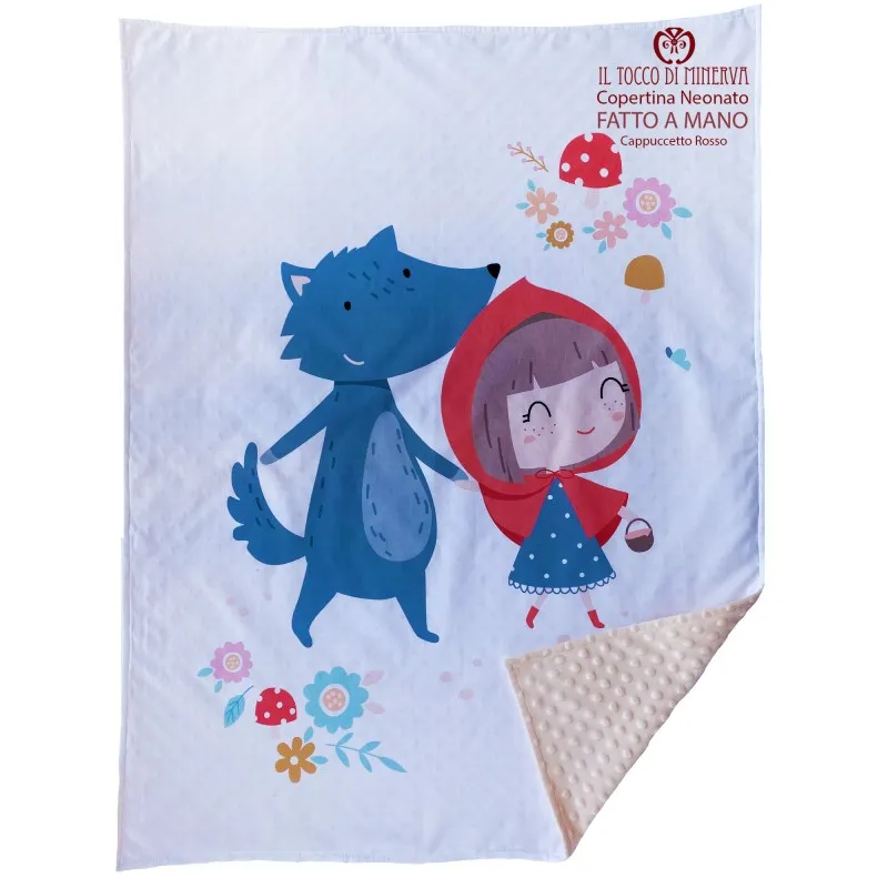 Copertina Neonato in Pile beige e Cotone Cappuccetto Rosso - Fatto a Mano