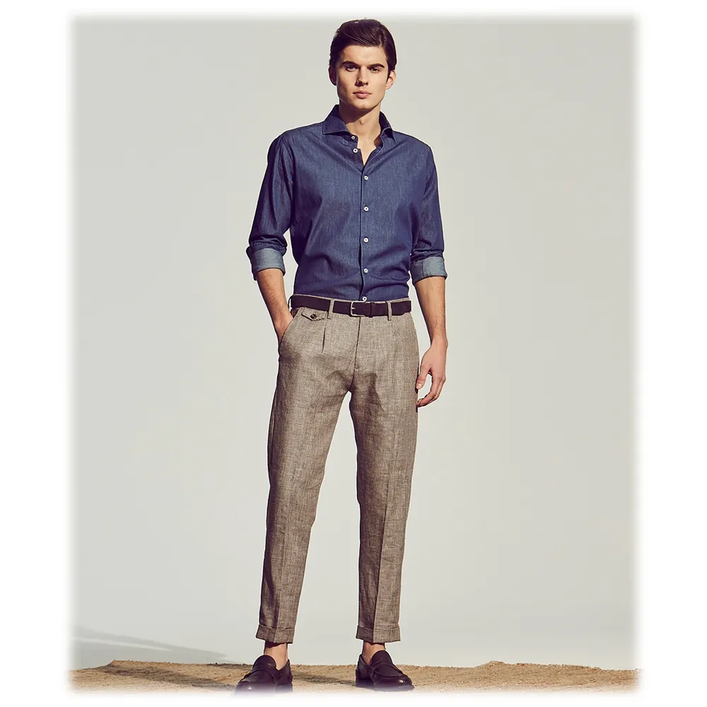 Cruna - Pantalone Raval in Lana e Lino - 557 - Moro - Handmade in Italy - Pantaloni di Alta Qualità Luxury