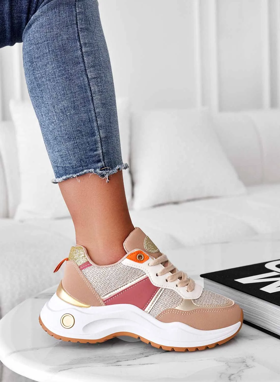 DELFINA - Sneakers a più colori con inserti glitter oro