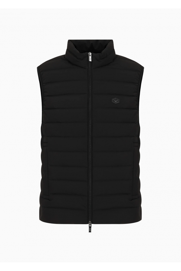 Emporio Armani Piumino Full Zip Smanicato In Nylon Trapuntato Con Patch Logo Aquila