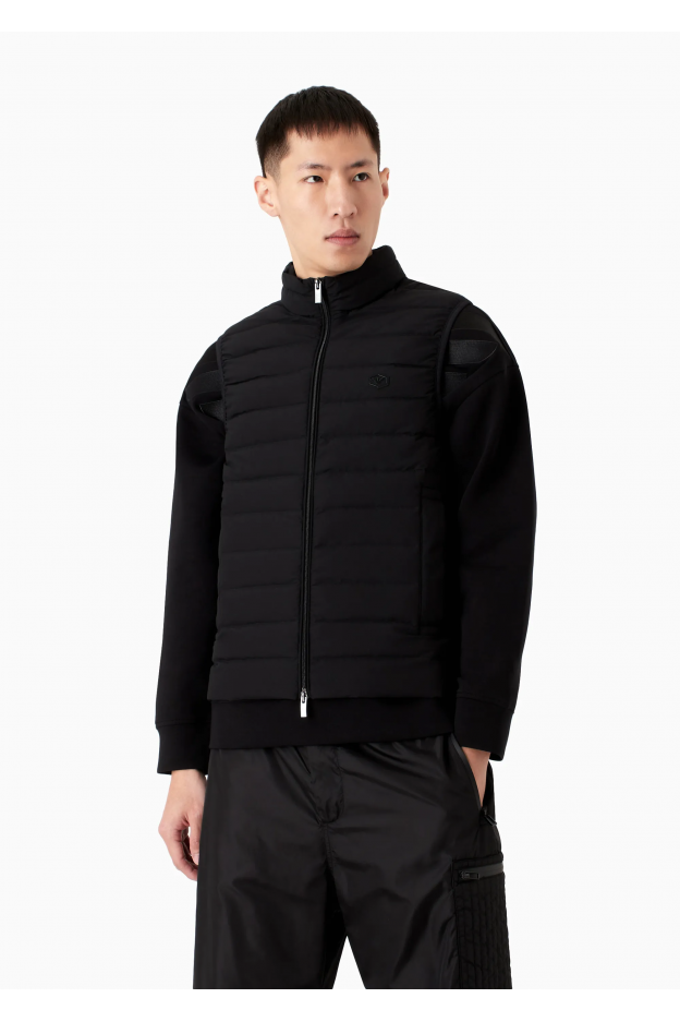 Emporio Armani Piumino Full Zip Smanicato In Nylon Trapuntato Con Patch Logo Aquila