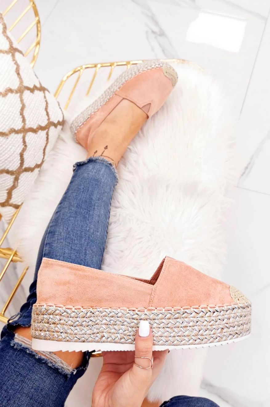 Espadrillas rosa scamosciate con zeppa in corda