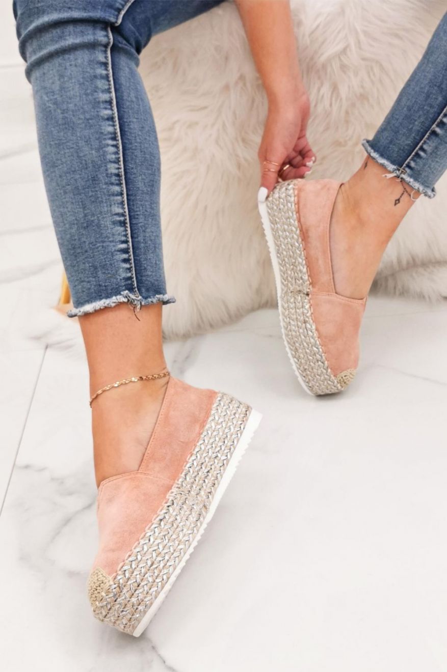 Espadrillas rosa scamosciate con zeppa in corda