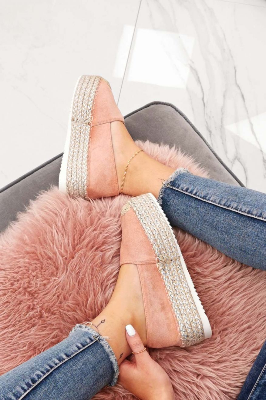Espadrillas rosa scamosciate con zeppa in corda
