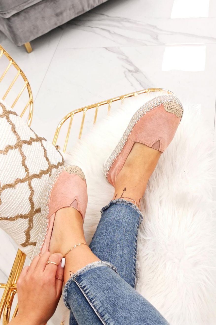 Espadrillas rosa scamosciate con zeppa in corda