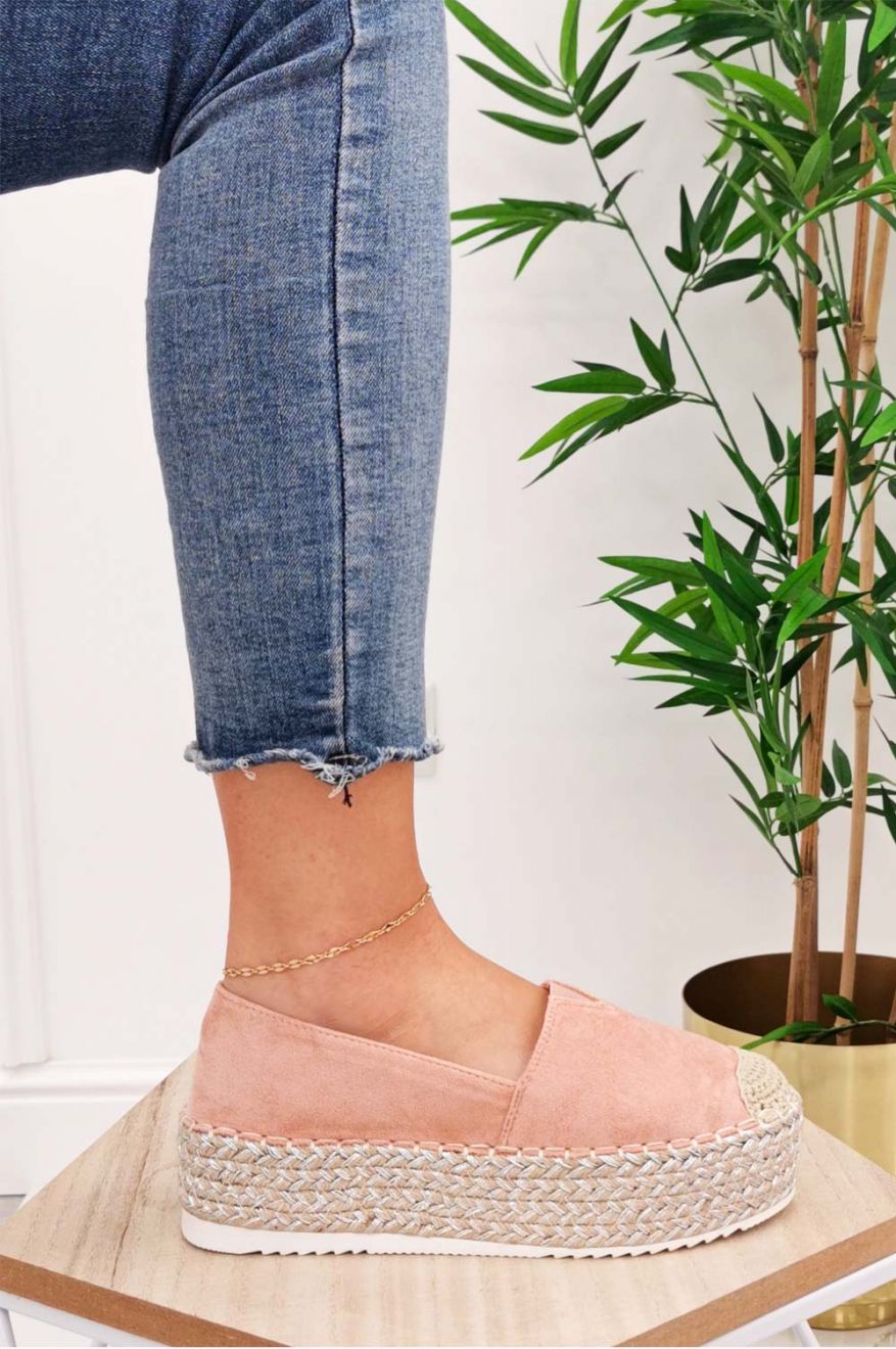 Espadrillas rosa scamosciate con zeppa in corda