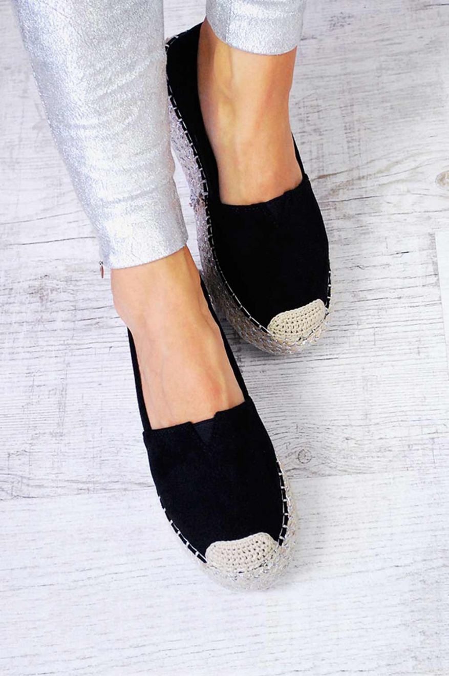 Espadrillas scamosciate con zeppa in corda Nere