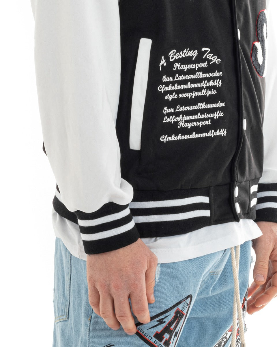 Felpa Uomo Giubbotto College Varsity Stampa Con Patch Bicolore Nero GIOSAL-F2973A