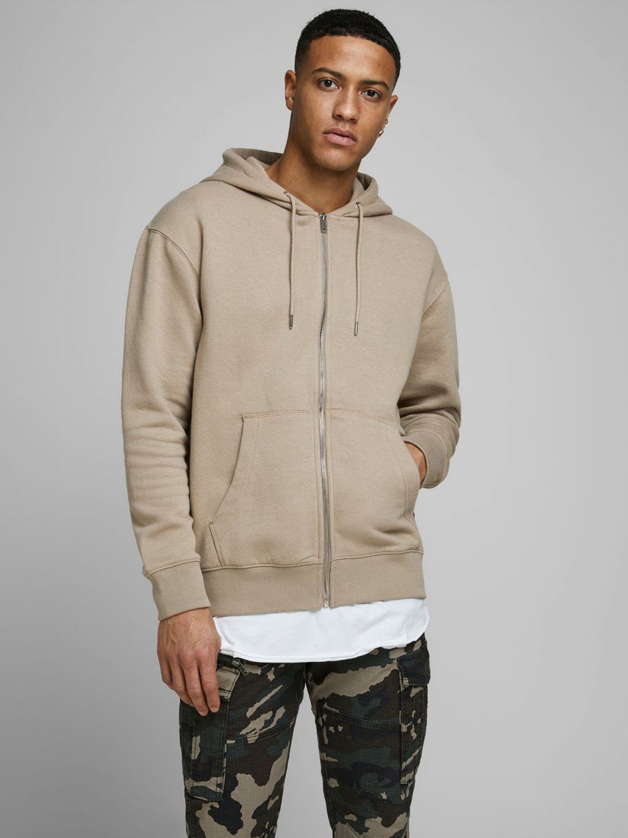 FELPA Uomo JACK&JONES 12179382 SOFT ZIP HOOD CROCKERY