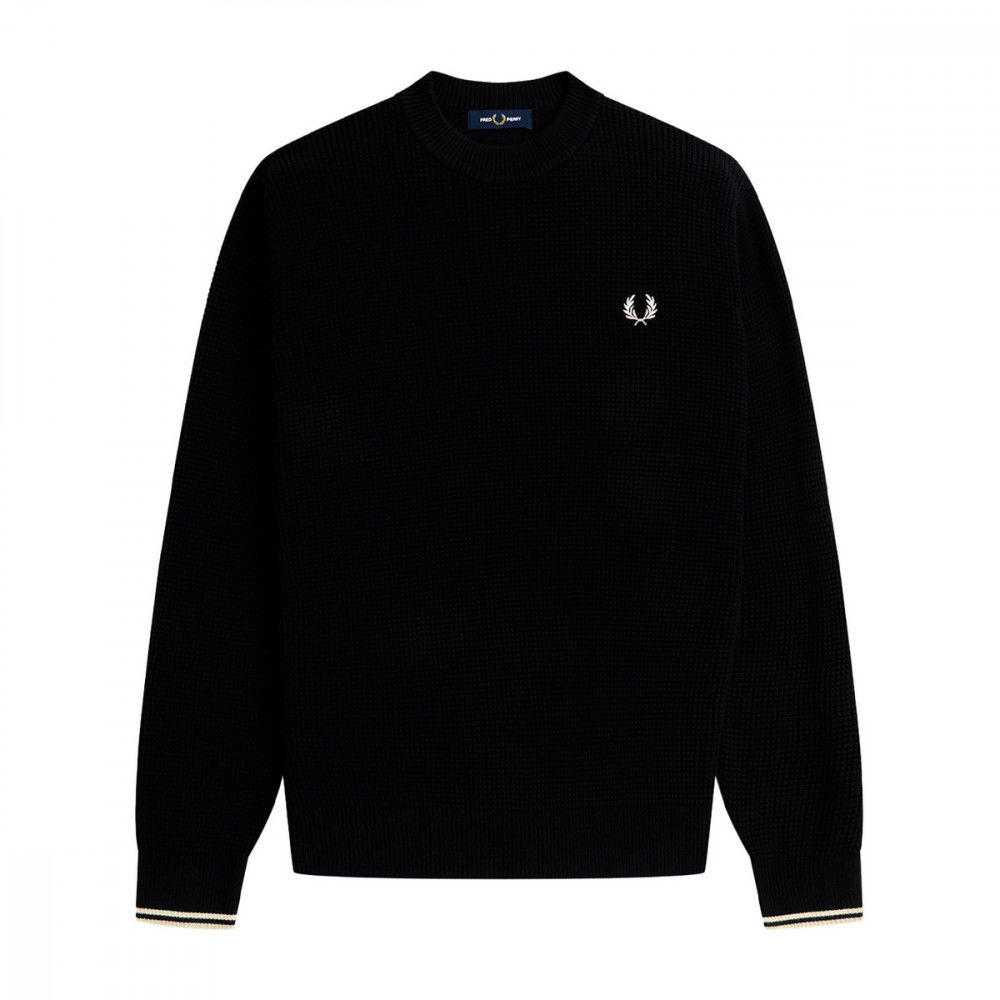 FRED PERRY MAGLIONE GIROCOLLO IN COTONE WAFFLE
