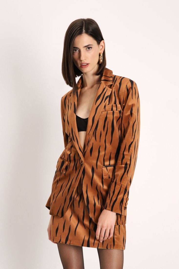 Giacca monopetto fantasia animalier con rever classici