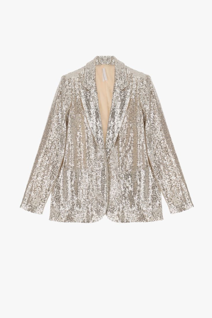 Giacca monopetto in paillettes con revers classici