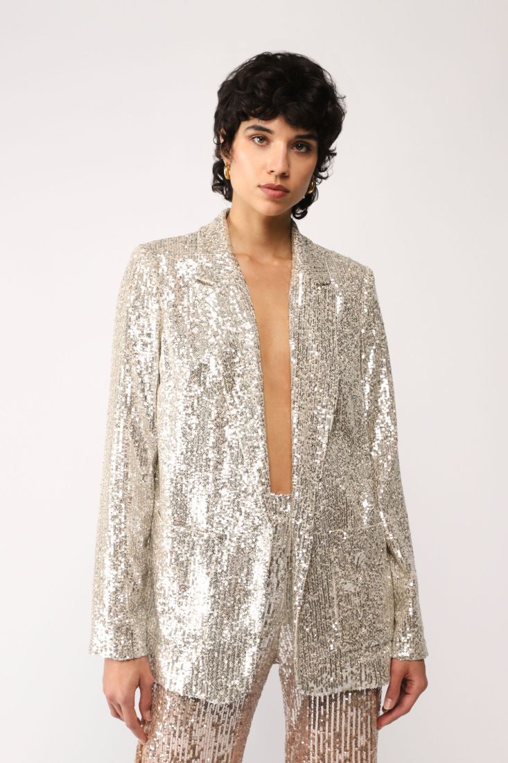 Giacca monopetto in paillettes con revers classici