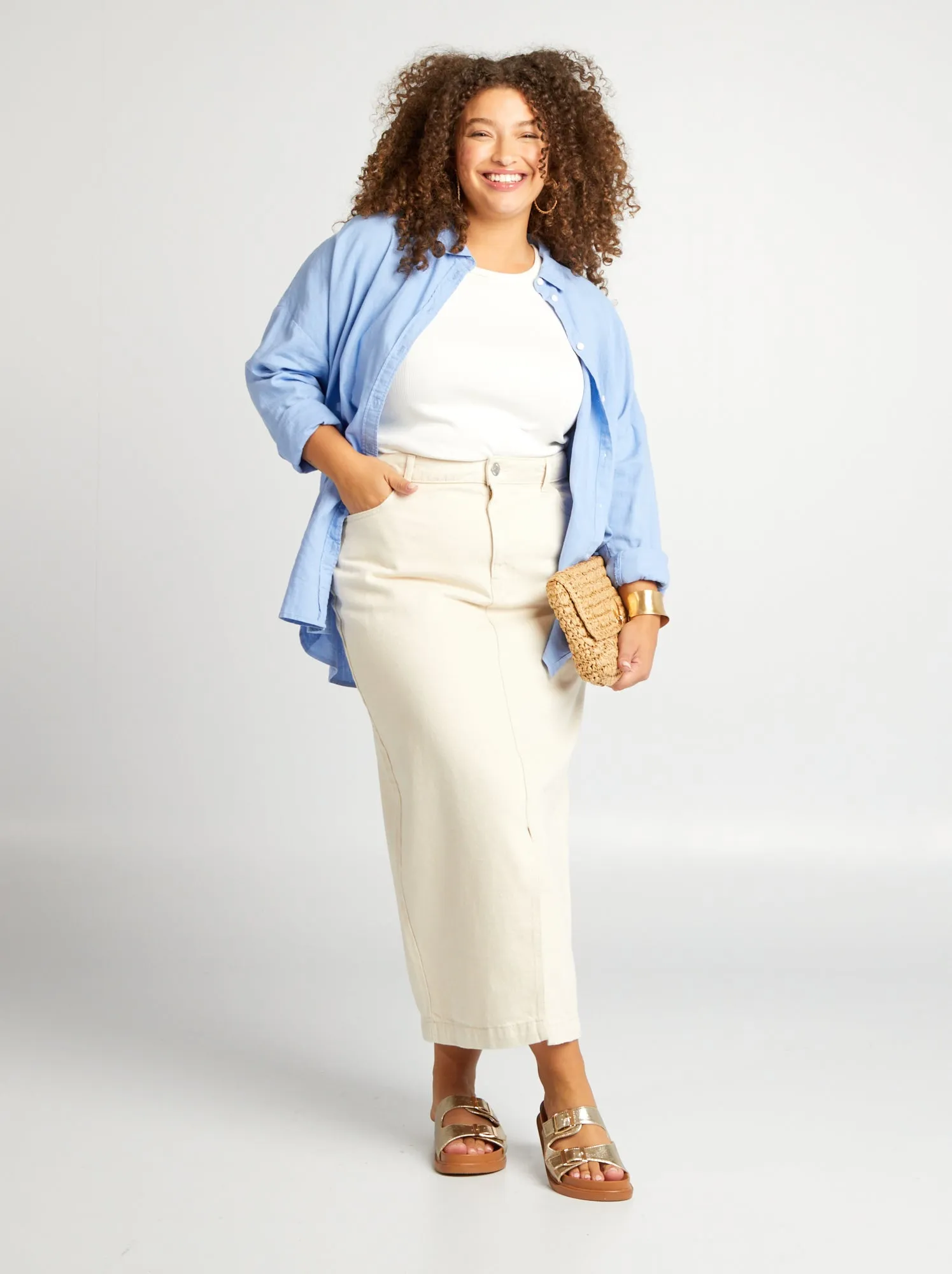 Gonna in jeans midi taglio dritto - BIANCO