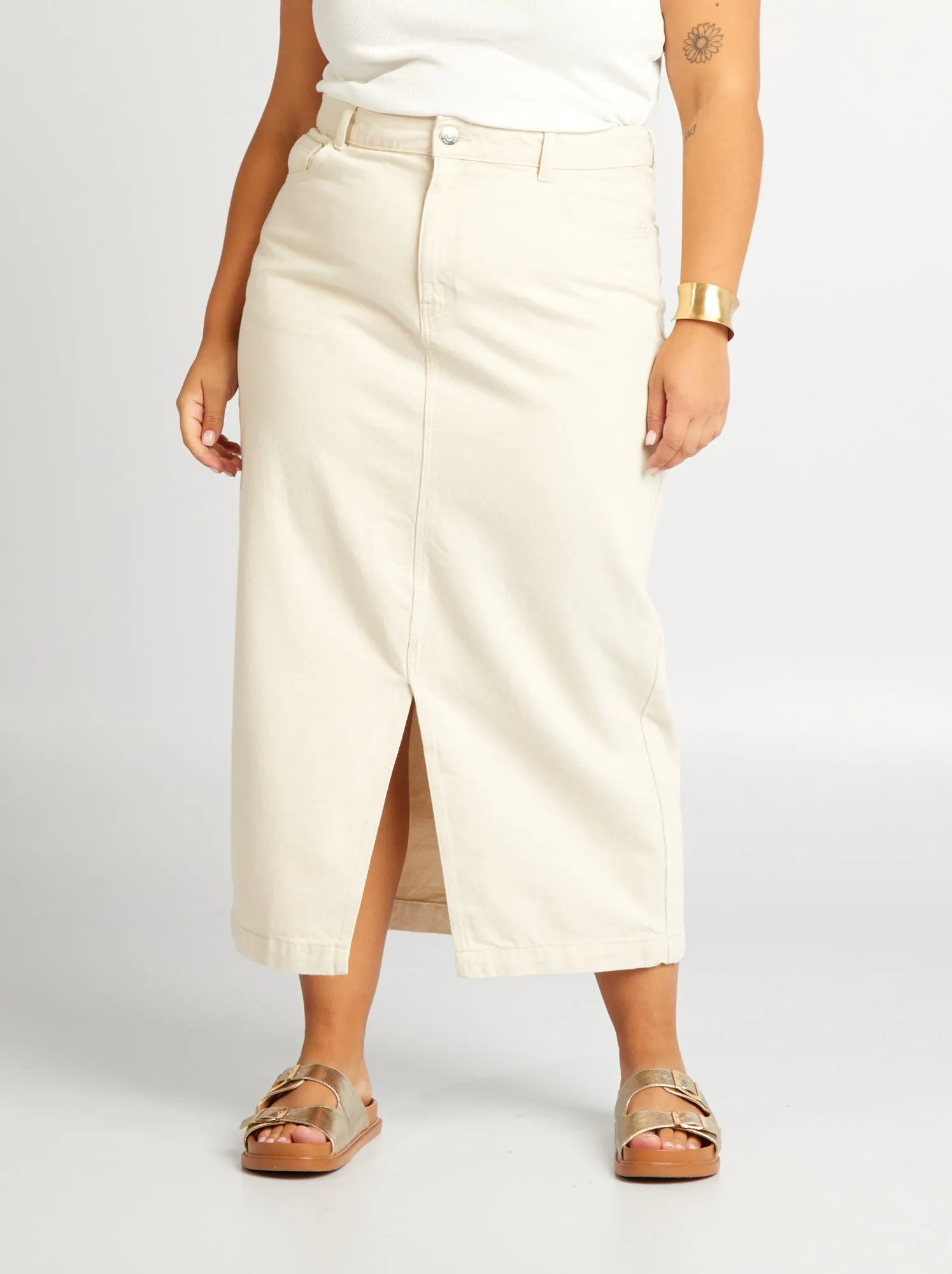 Gonna in jeans midi taglio dritto - BIANCO