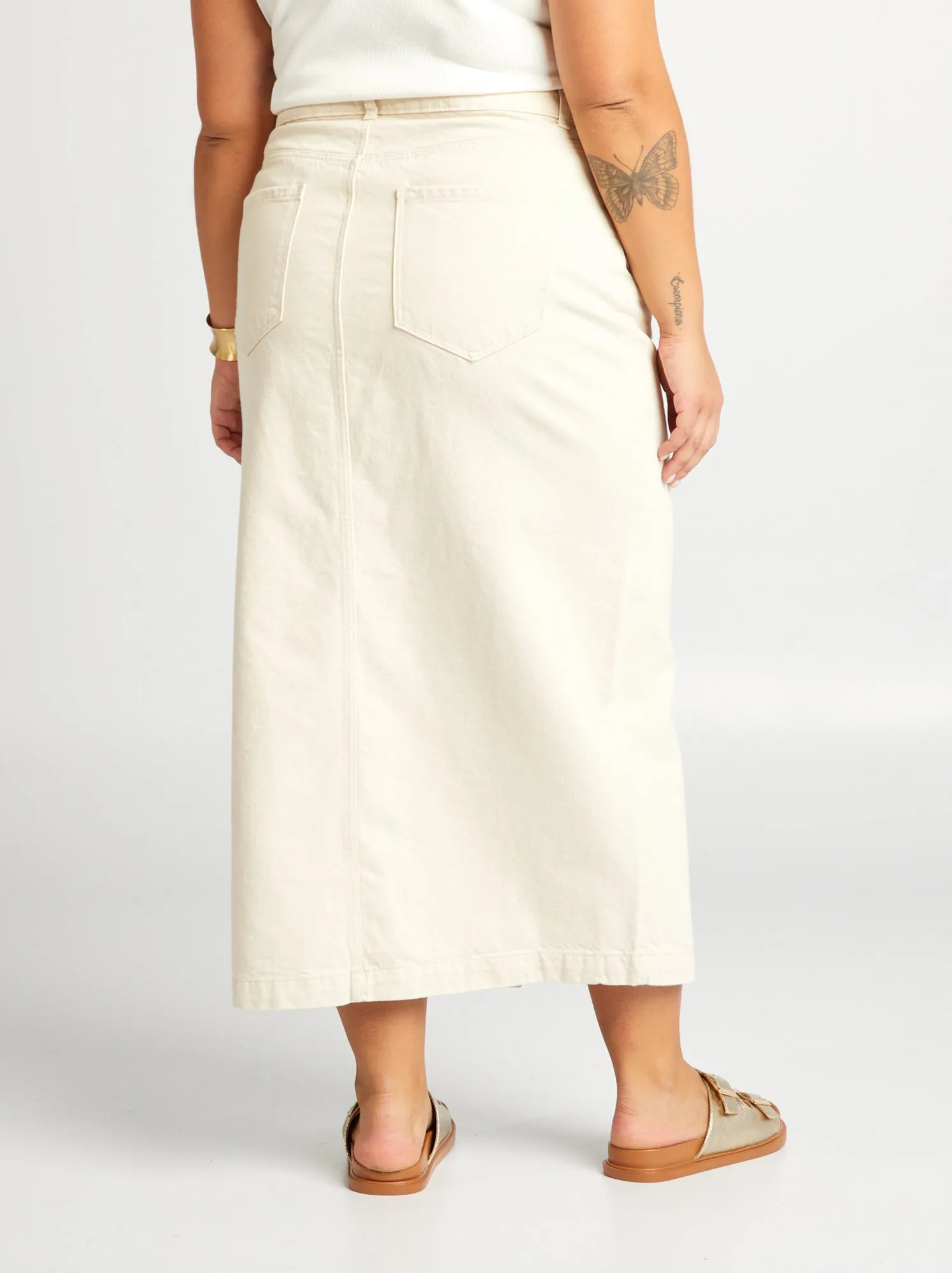 Gonna in jeans midi taglio dritto - BIANCO