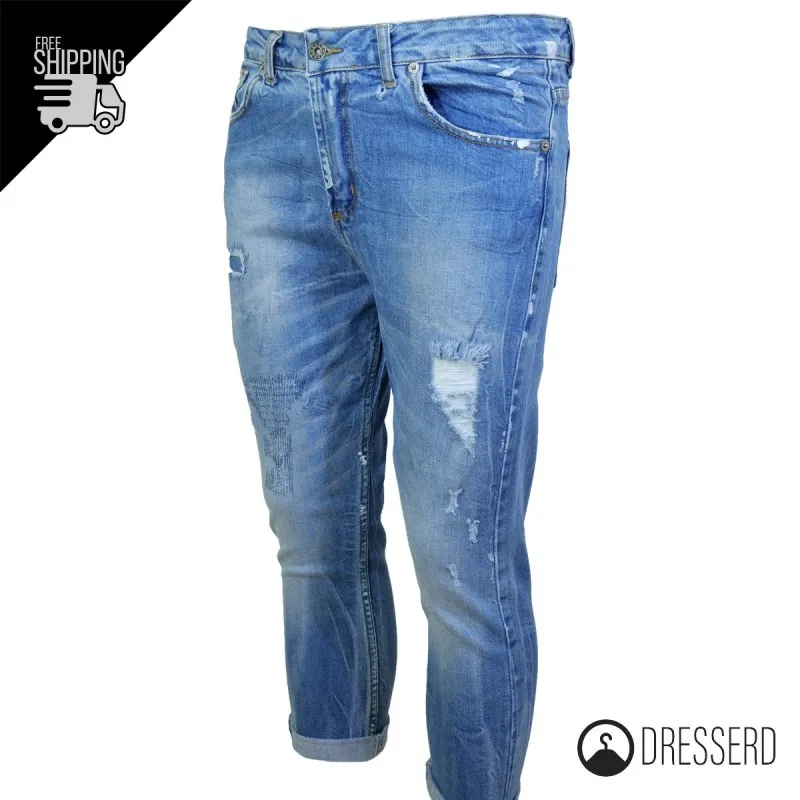 Jeans Uomo con strappi effetto vernice T. 46-48 Modello Capri Pantaloni Casual Dresserd