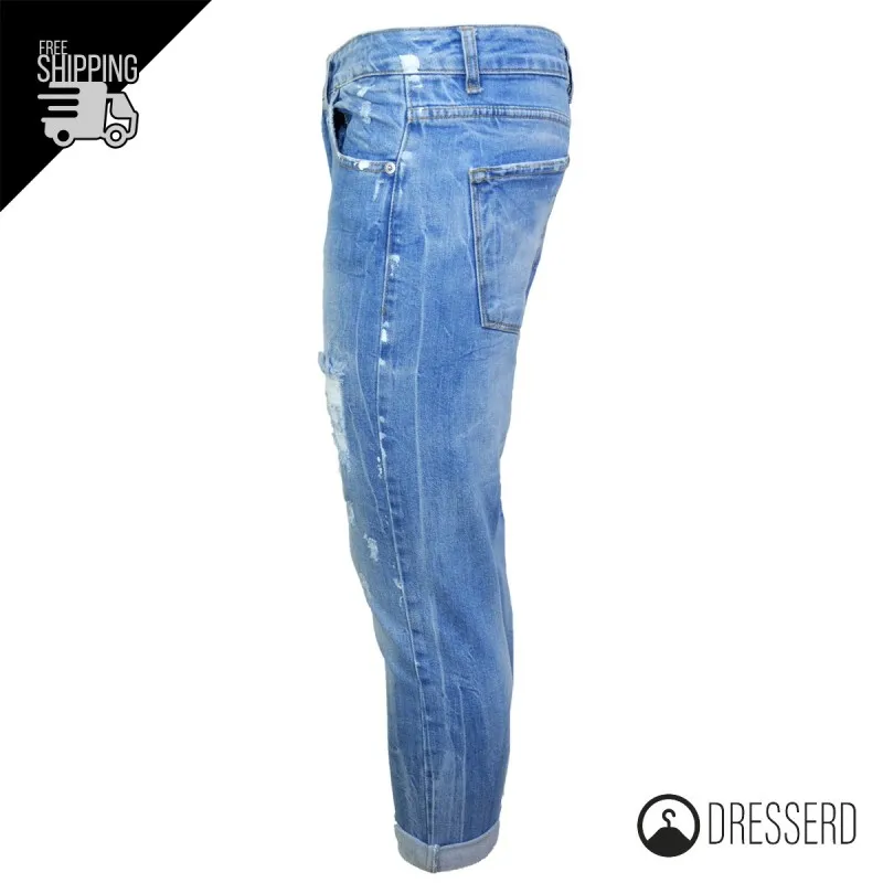 Jeans Uomo con strappi effetto vernice T. 46-48 Modello Capri Pantaloni Casual Dresserd