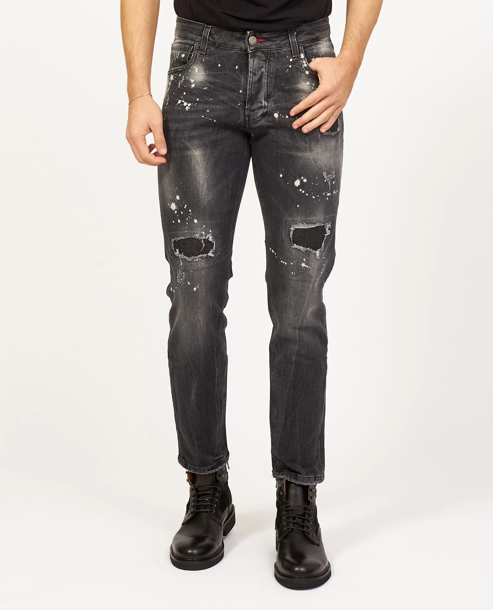 Jeans uomo Settemezzo effetto pitturato con toppe