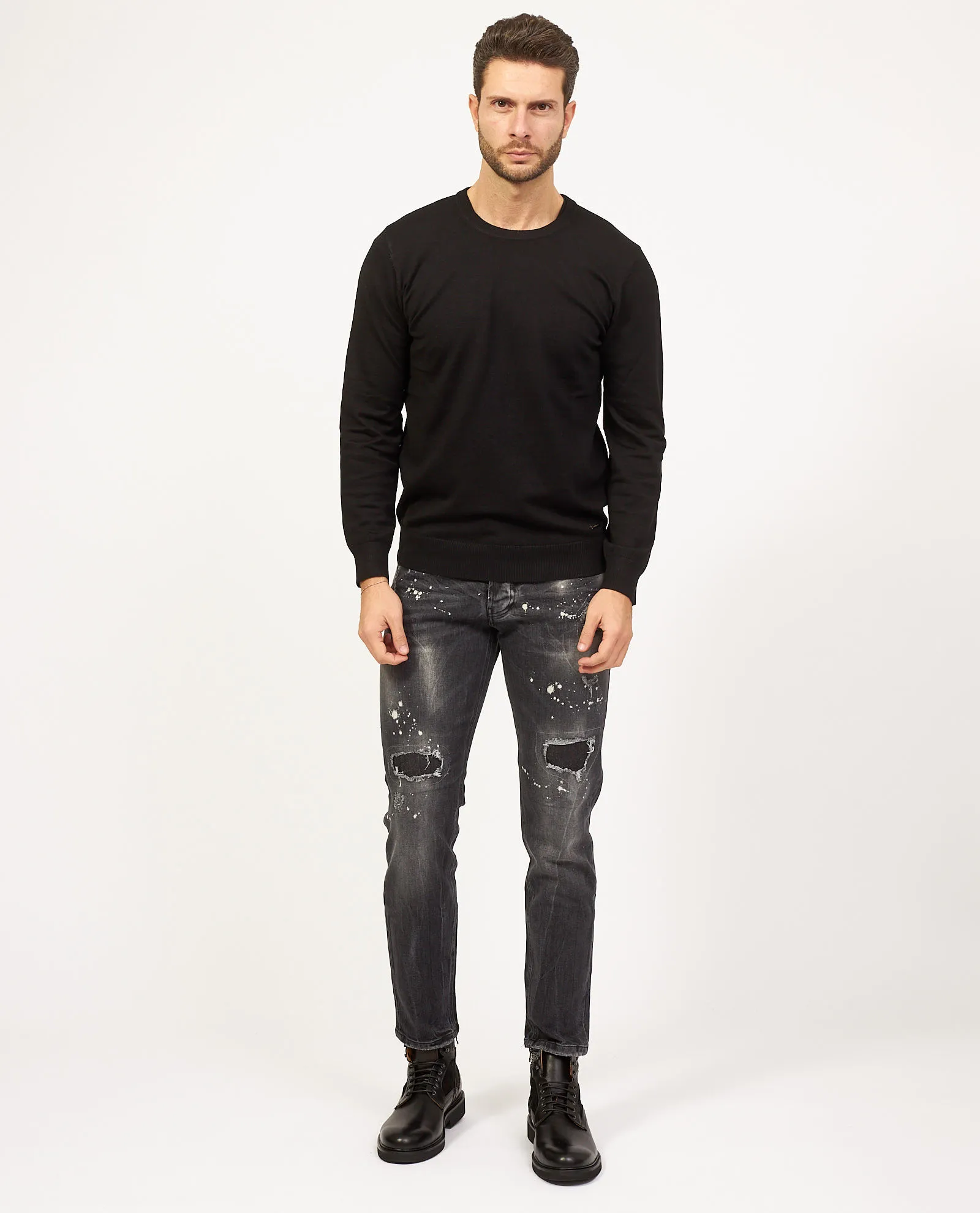 Jeans uomo Settemezzo effetto pitturato con toppe