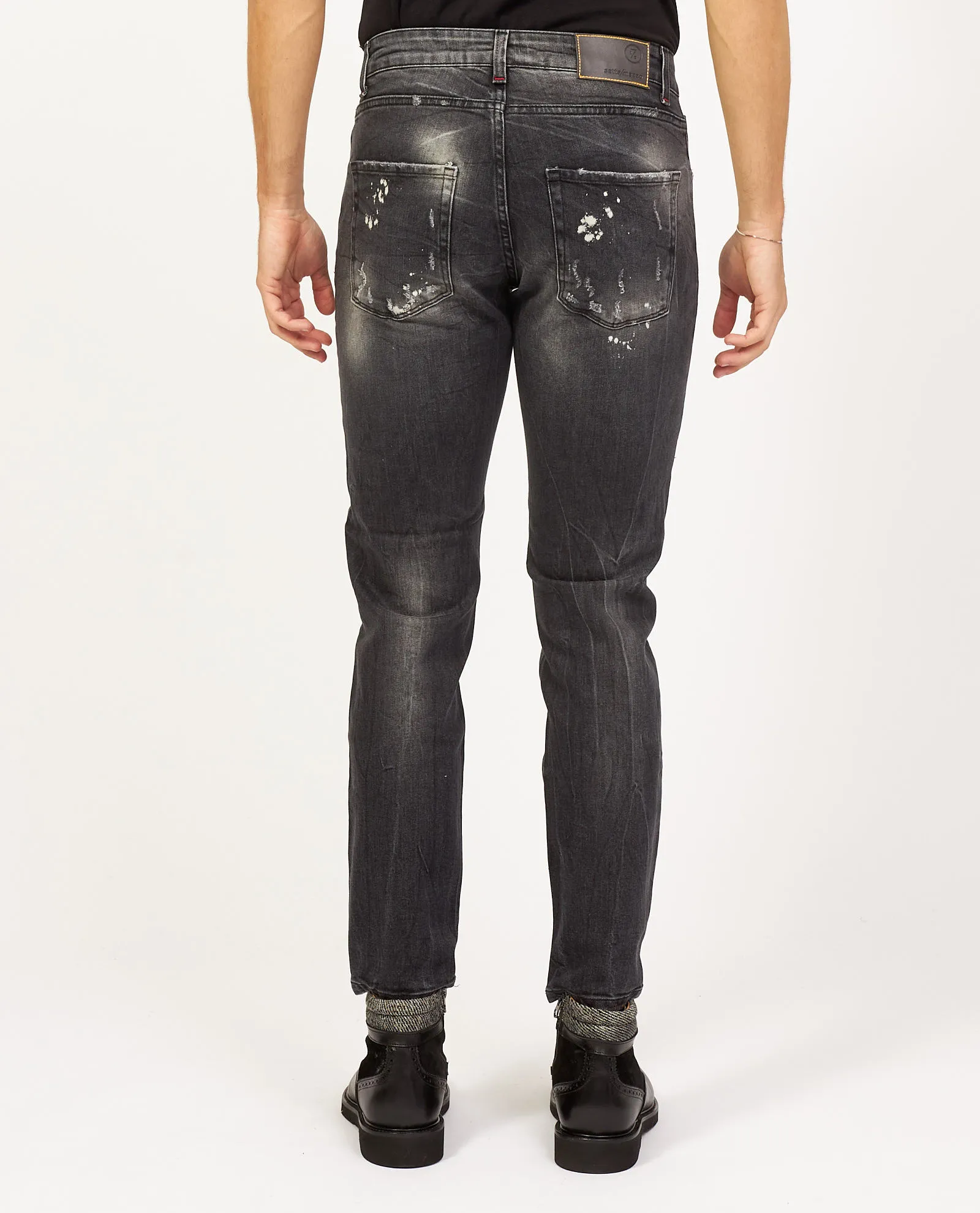 Jeans uomo Settemezzo effetto pitturato con toppe