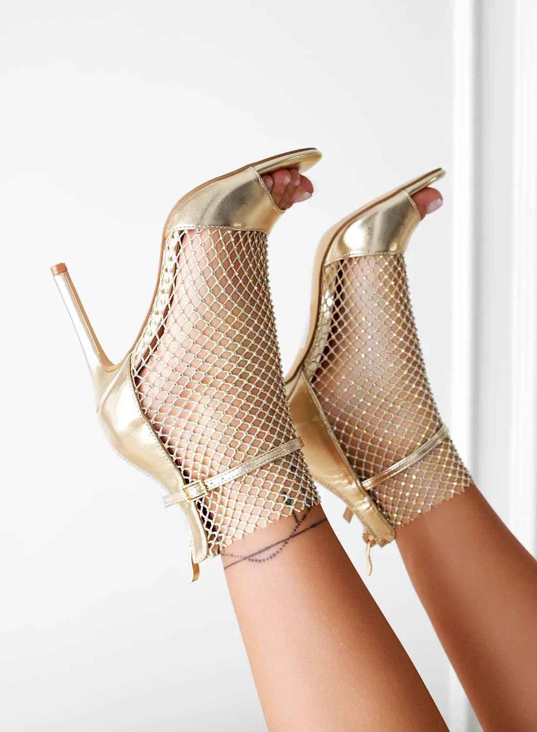 KENDALL - Sandali oro con rete gioiello