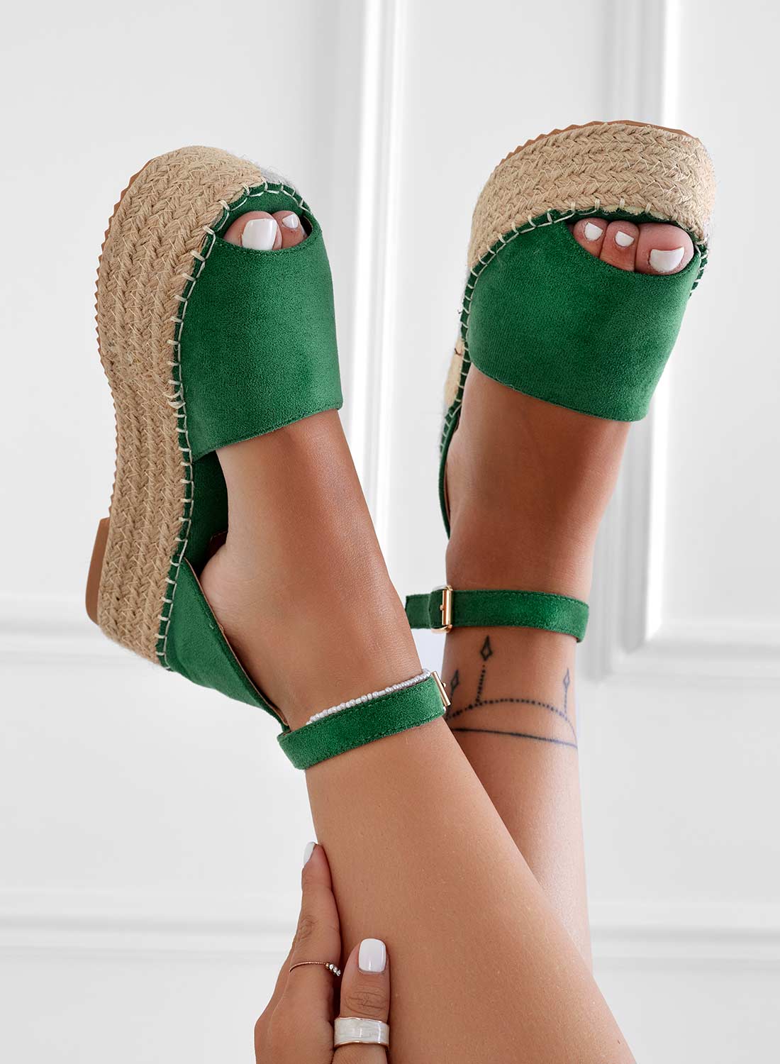 LICIA - Espadrillas verdi con zeppa e cinturino