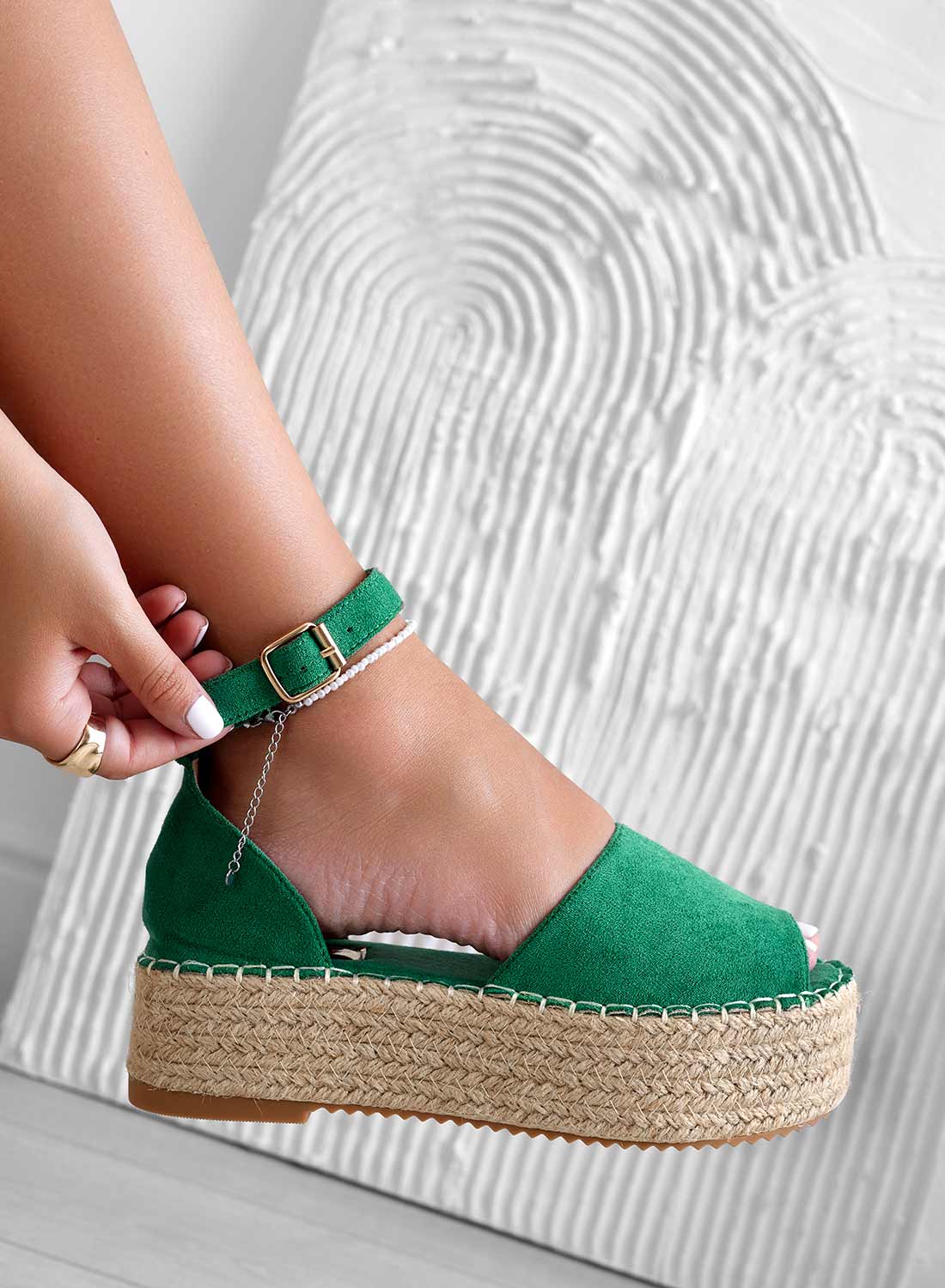 LICIA - Espadrillas verdi con zeppa e cinturino